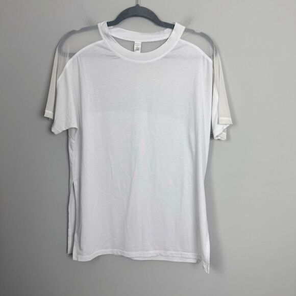 ATHLETA | Wanderlust Oversized White Short Sleeve Top Mesh Detail Women’s Size S - Picture 4 of 10